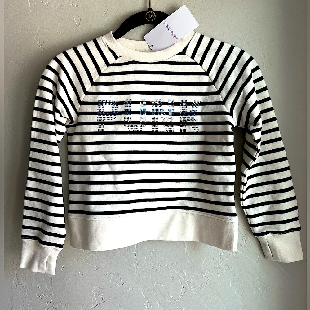 🖤ZADIG & VOLTAIRE STRIPE CRYSTAL PUNK SWEATER BLACK IVORY 8 10 8A 10A